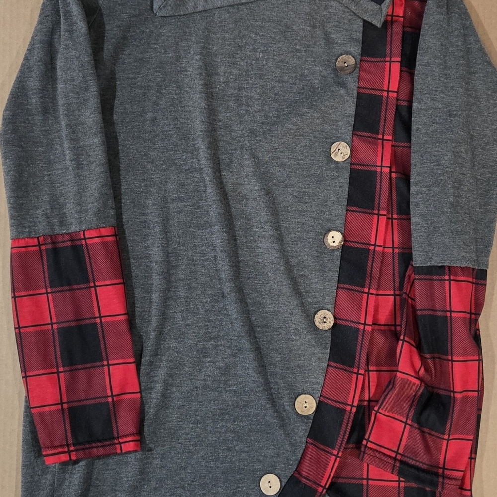 Kids Gray and Red Plaid Button Down Shirt